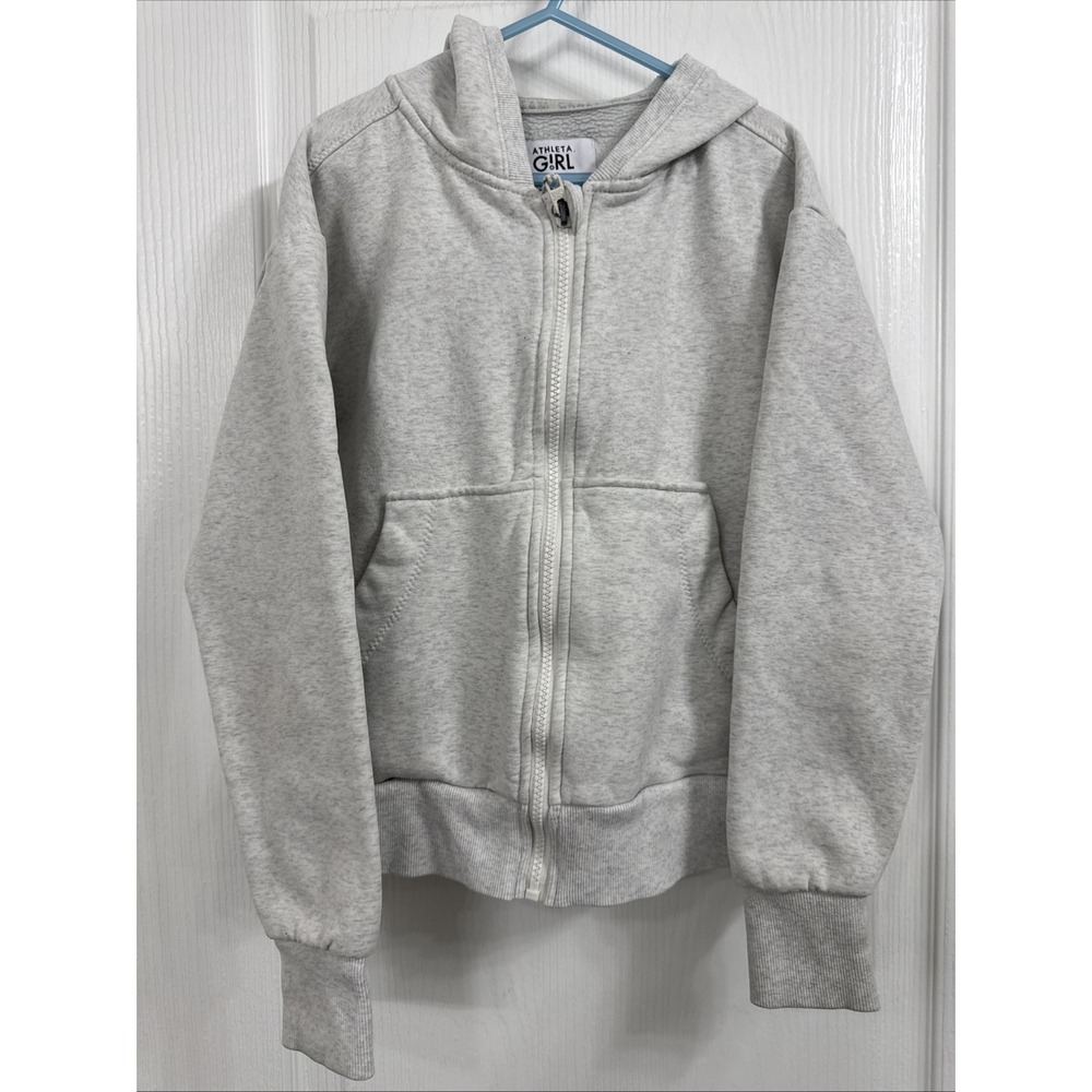 Athleta Girls Hoodie Sweatshirt Full Zip Heathered Grey Size M 8-10